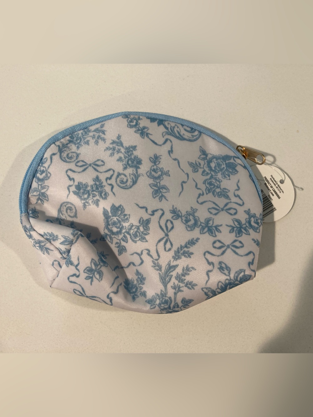 Blue Floral Mini Cosmetic Pouch or Coin Purse